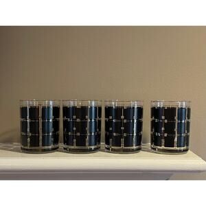 Vintage Mid-Century Modern Black & Gold Old Fashioned Glasses, Set of 4
